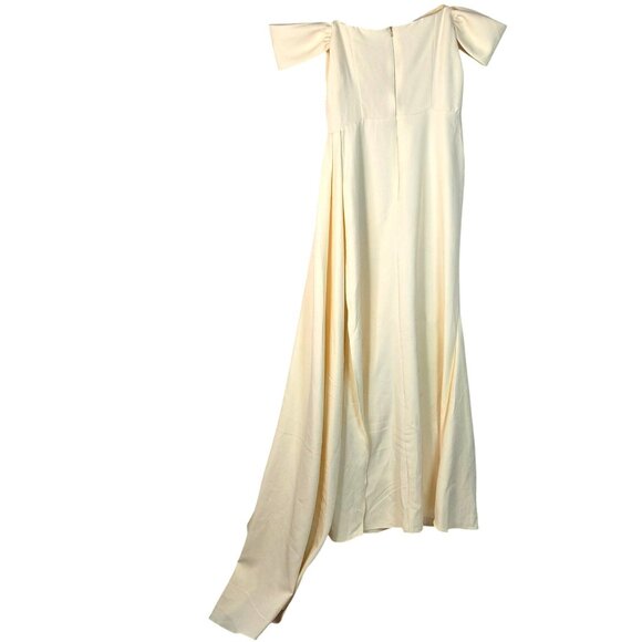 Ivory Off the Shoulder Long Train Layered Pleated Bridal Formal Gown Mid Size 14 - Picture 2 of 9